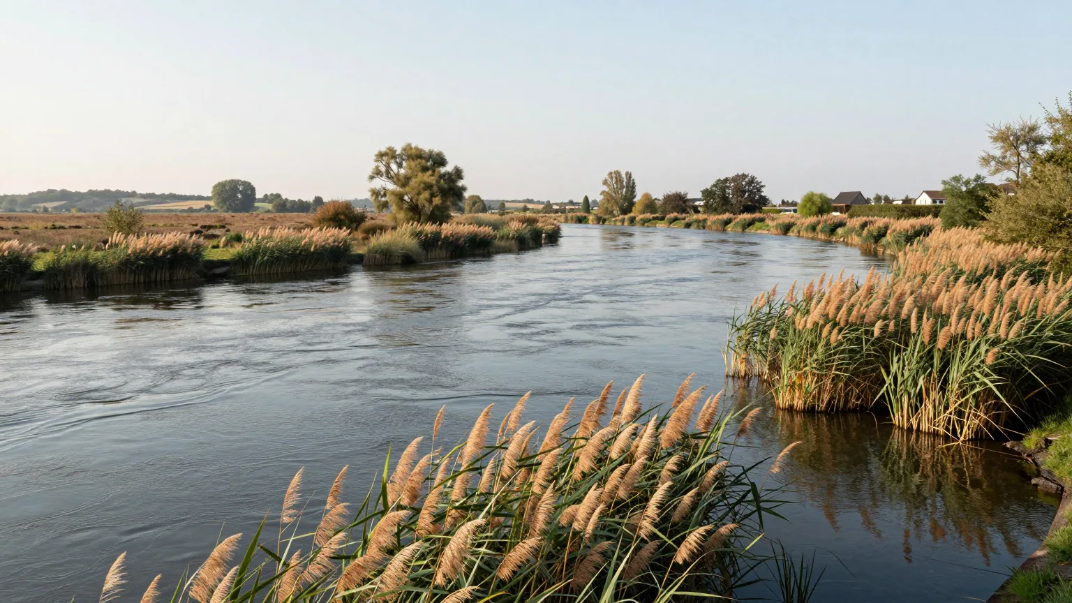 Flussufer mit offenem Feld