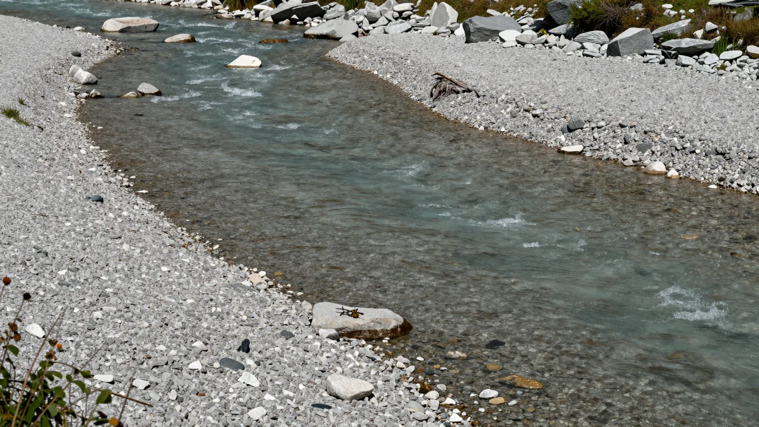 Ruhiger Flusslauf mit bewachsenem Ufer