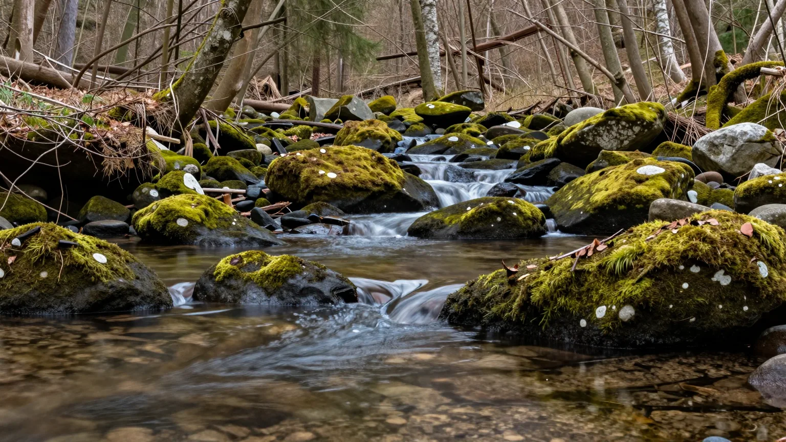 Bachlauf durch lichten Wald