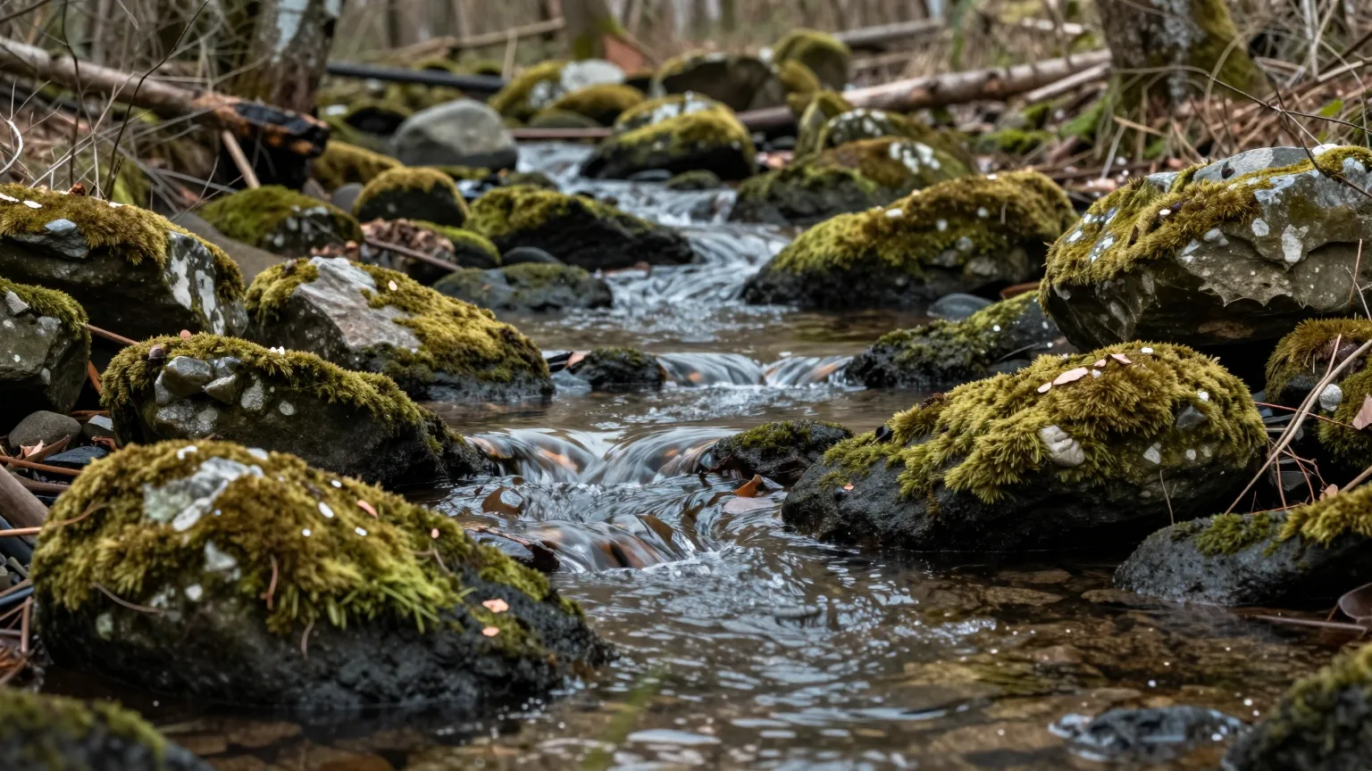 Bachlauf zwischen Bäumen