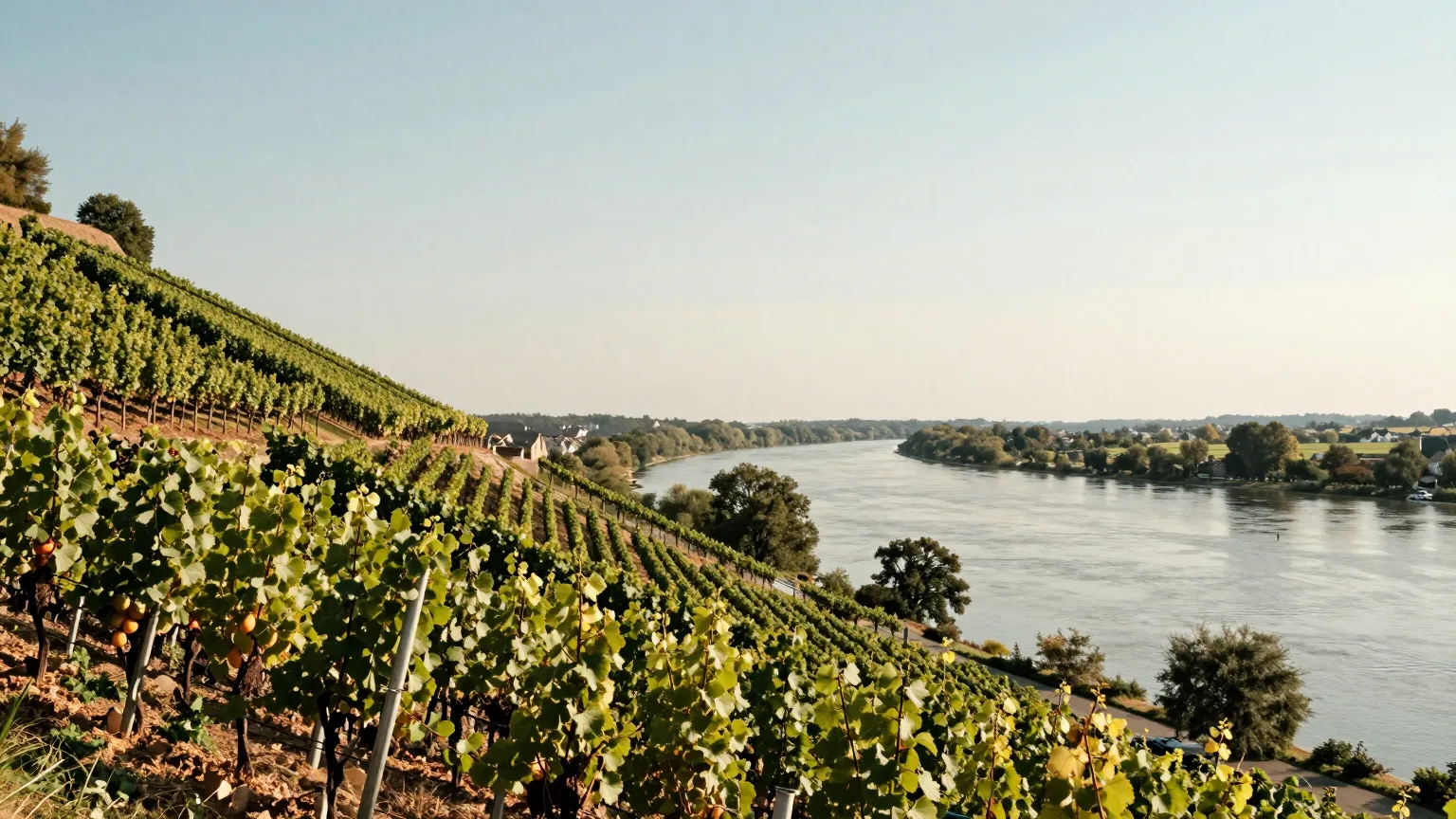 Weinberge über einem Flusstal