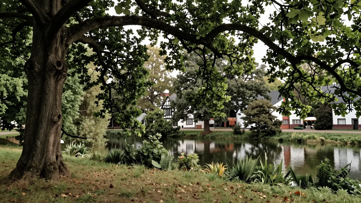 Park mit Teich und Bäumen
