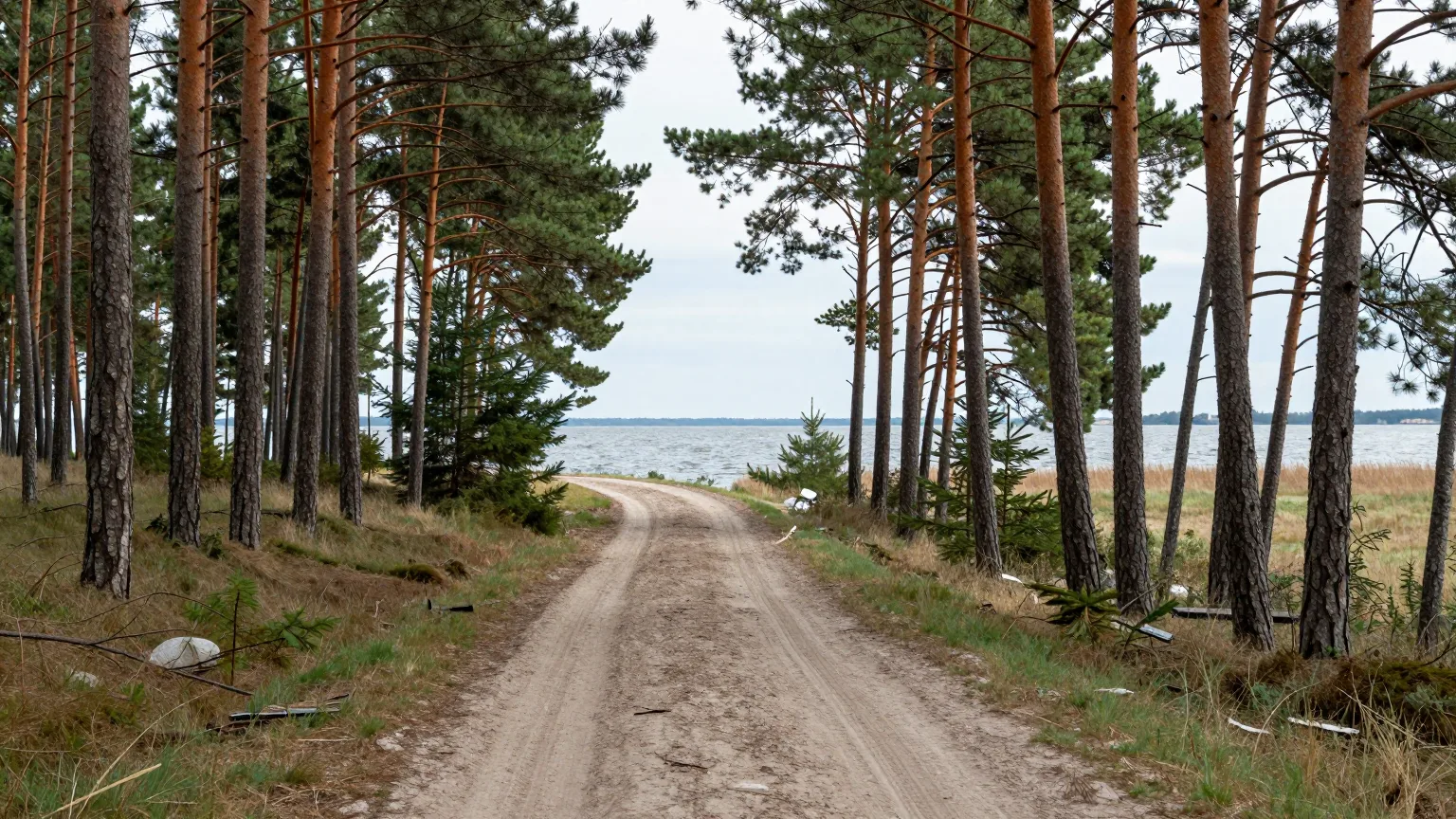 Pfad durch Wald am Ufer bei Ludwigsfelde