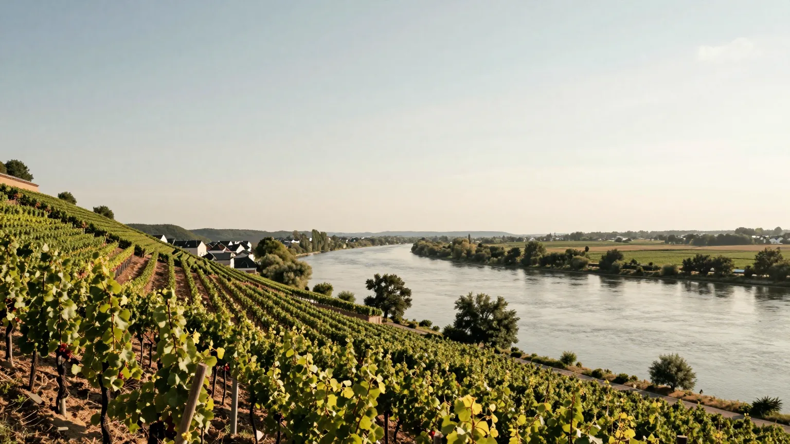 Weinberg, Fluss und Hügel im Taunus