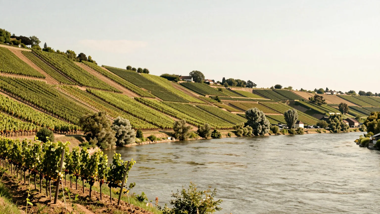 Weinberg, Fluss und Hügel bei Schmitten