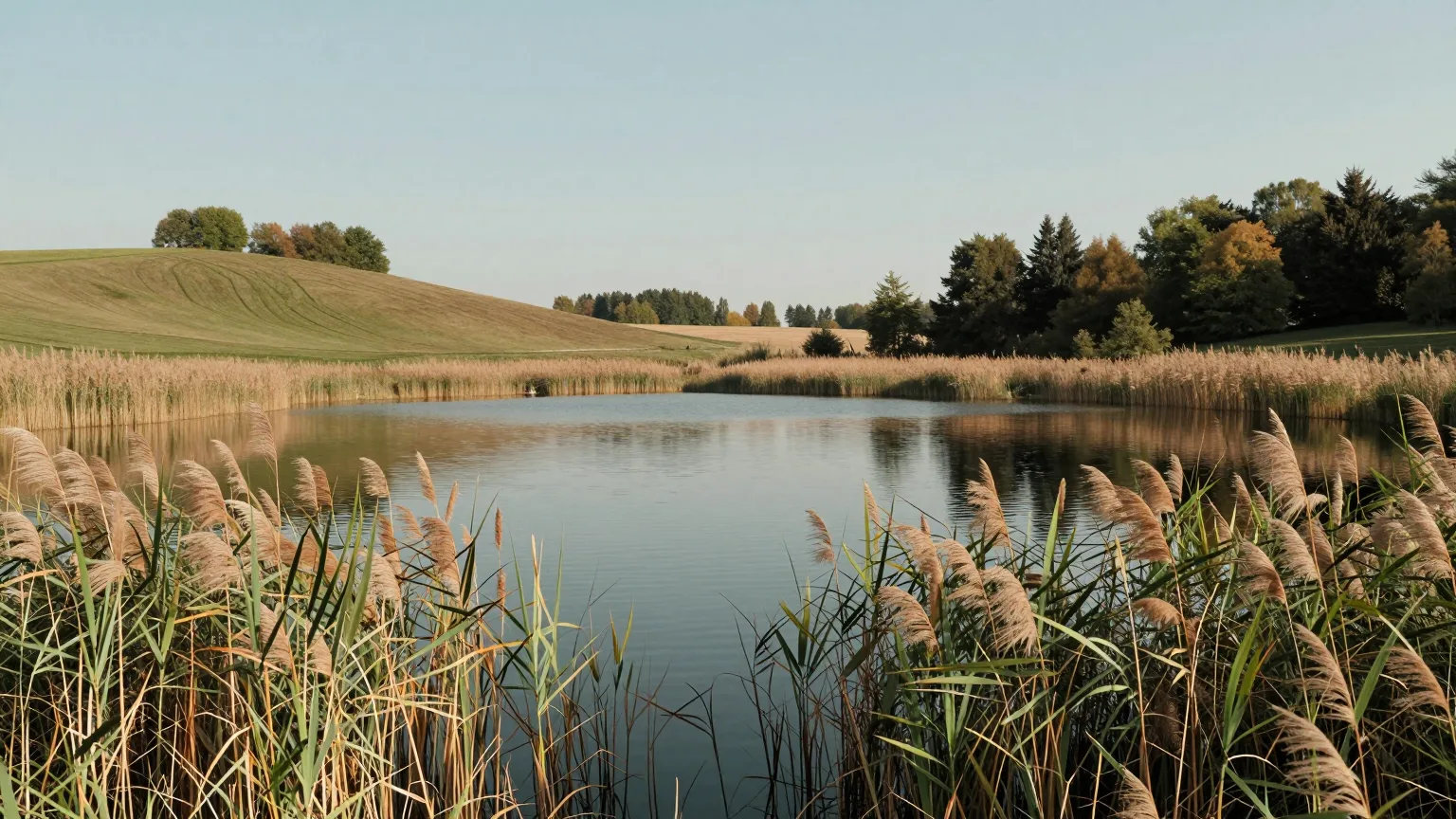 Teich mit Wiese und Bäumen bei Landsberg am Lech